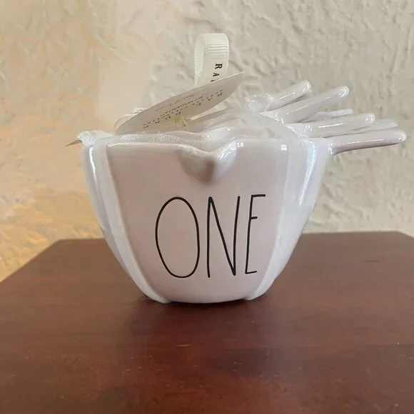 Rae Dunn White Ceramic Nesting Measuring Cups with Handles - Picture 1 of 5